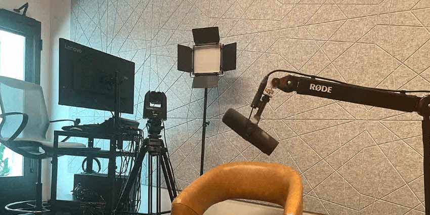 Podcast Room with control table and light