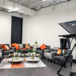TV studio with camera and teleprompter